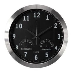 VELLEMAN HORLOGE MURALE EN ALUMINIUM AVEC THERMOMÈTRE & HYGROMÈTRE - Ø 35.5 Cm