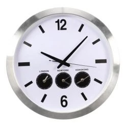 VELLEMAN HORLOGE MURALE EN ALUMINIUM AVEC 3 FUSEAUX HORAIRES - Ø 45.5 Cm