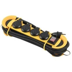 VELLEMAN BLOC MULTIPRISE ROBUSTE - 4 PRISES - ENROULEUR DE CÂBLE - IP44 - SCHUKO