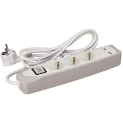 VELLEMAN BLOC MULTIPRISE AVEC INTERRUPTEUR - 3 PRISES - 2 PORTS USB - GRIS/BLANC - SCHUKO